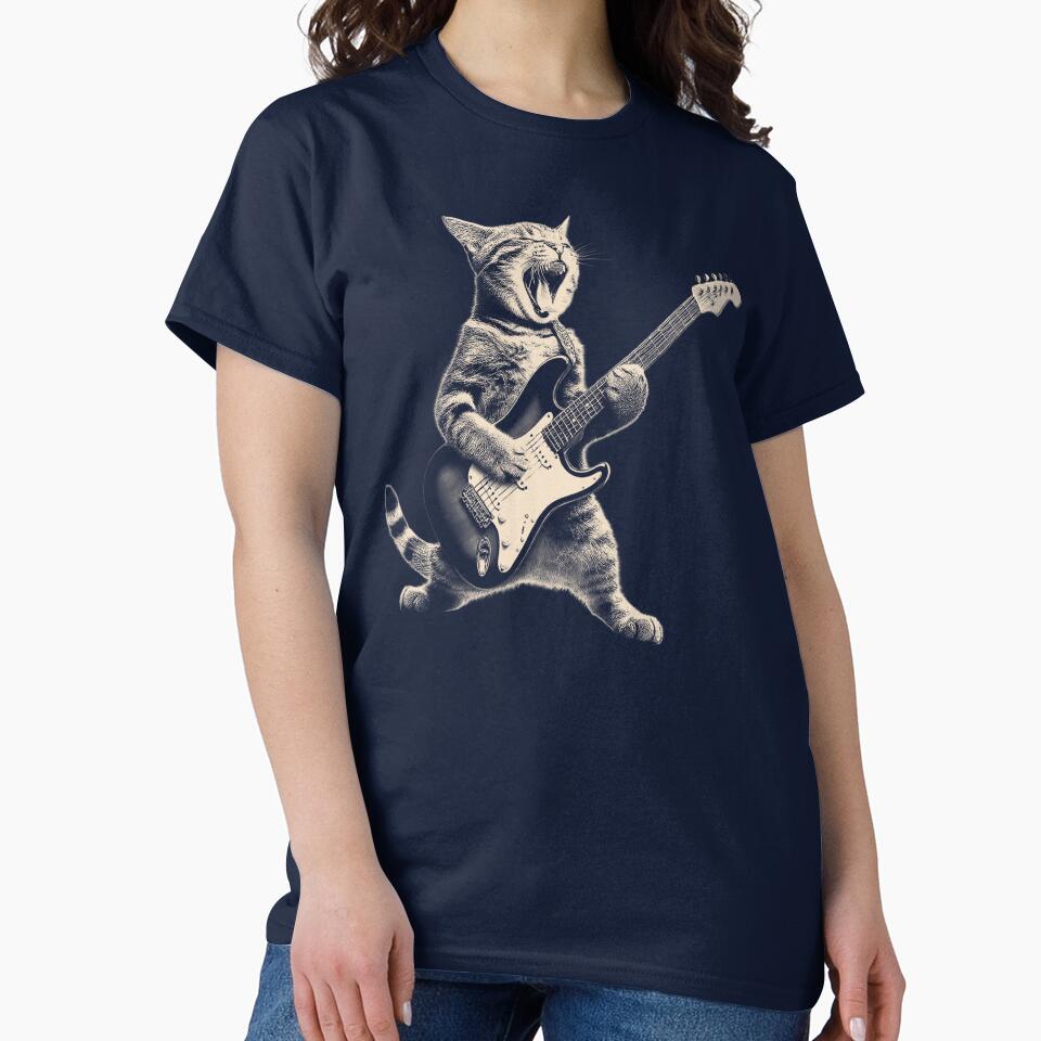 Rock Cat Playing Guitar Shirt,A Funny Guitar Cat Hoodie, by chipmuckdesignn Sweatshirt | BlankRebels.com (Image 2)