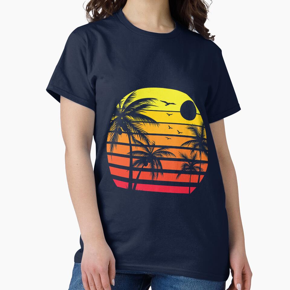 Retro Old Vintage Circle Base Design Palm Tree 90's Sunset Vibe by avinigav T-Shirts, Hoodie, Sweatshirt (Image 2)