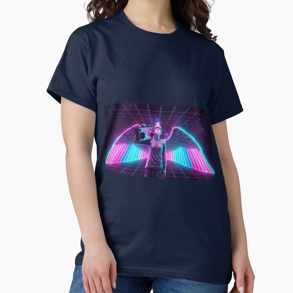 Neon Angel Statue with Boombox - 80s Vaporwave Glitch Art by powersunlight T-Shirts, Hoodie, Sweatshirt (Image 2)