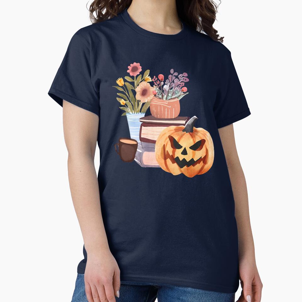 Books and Flowers and Coffee and Halloween Pumpkin by FarmOfCuties T-Shirts, Hoodie, Sweatshirt | BlankRebels.com (Image 2)