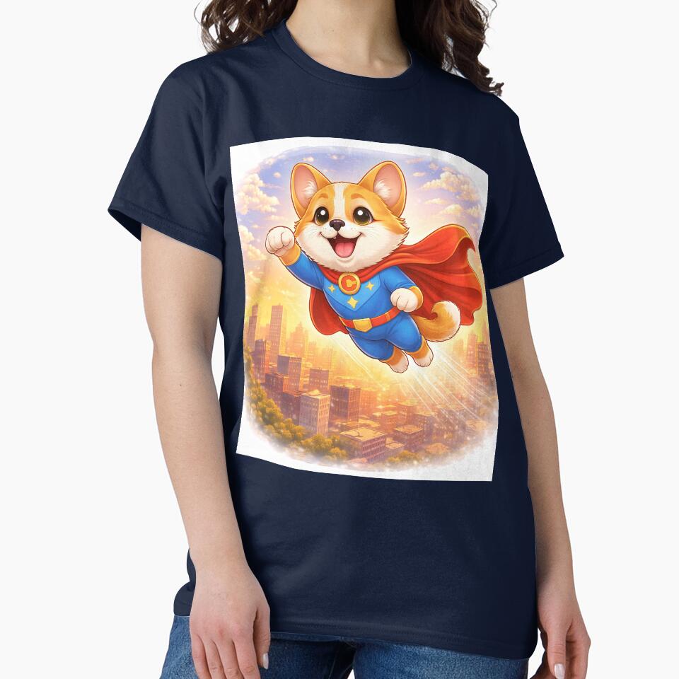 Flying Superhero Dog Over the City – Cute Dog Hero in the Sky | Animal Superhero Illustration by Furfolkz