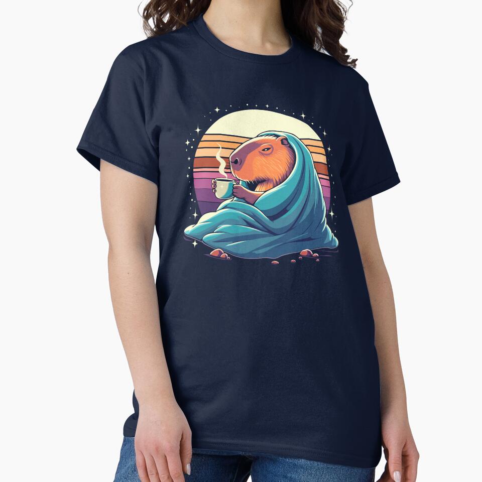 Capybara with Tea Under Blanket – Cozy Retro Art. by alik7 T-Shirts, Hoodie, Sweatshirt | BlankRebels.com (Image 2)