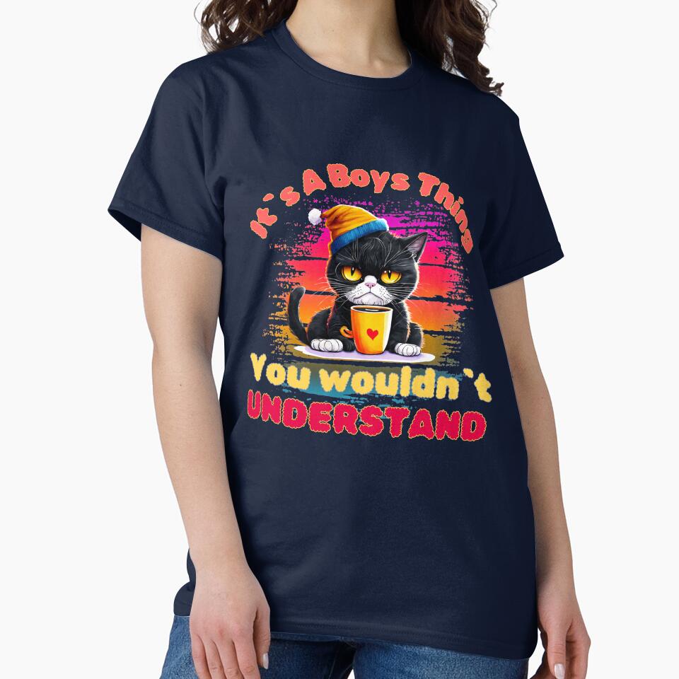 It`s A Boys Thing, You Wouldn`t Understand, Angry Funny Black Cat with Coffee Colorful Design by Raise2Shine... (Image 2)