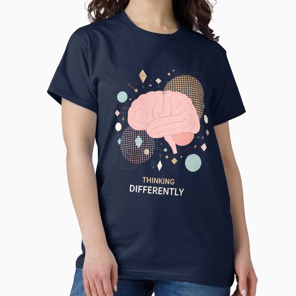 Thinking Differently – Neurodivergent Brain Illustration | Modern Geometric Design by PureBrain T-Shirts,... (Image 2)
