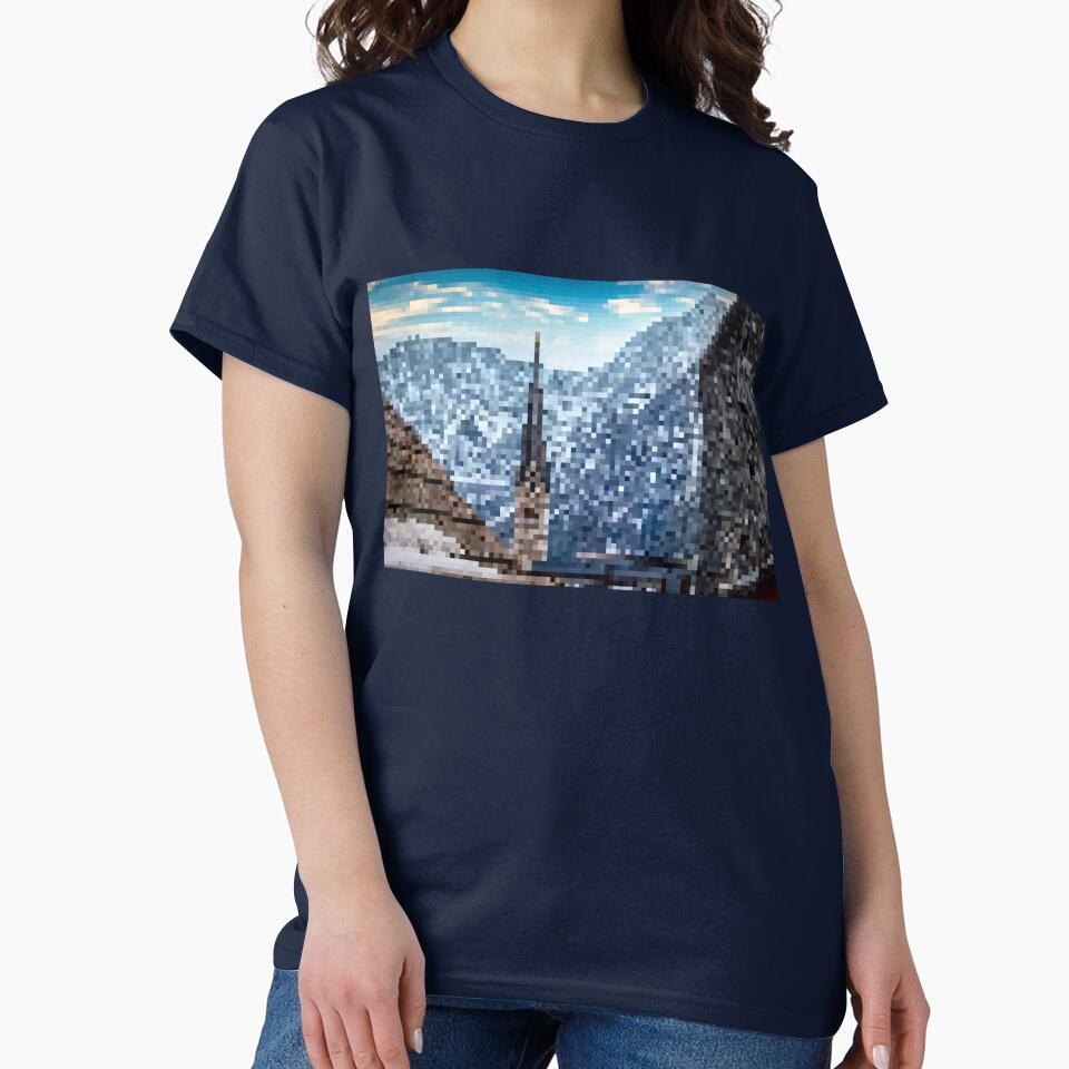 Pixelated Mountainous Winter Church Scene by Potato Quality Prints T-Shirts, Hoodie, Sweatshirt | BlankRebels.com (Image 2)
