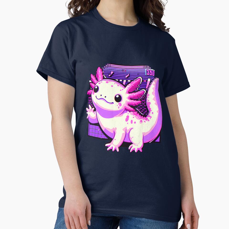 Retro Vaporwave Style Axolotl Art by Mr Pyuku T-Shirts, Hoodie, Sweatshirt | BlankRebels.com (Image 2)