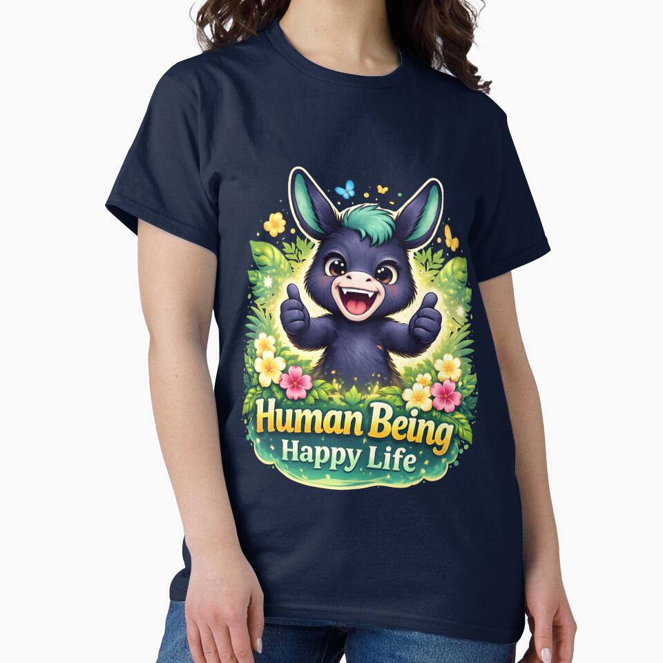 Funny Life of Donkey Cartoon with text "Human Being Happy Life" | Sarcastic Human Mind Humor Illustration |... (Image 2)