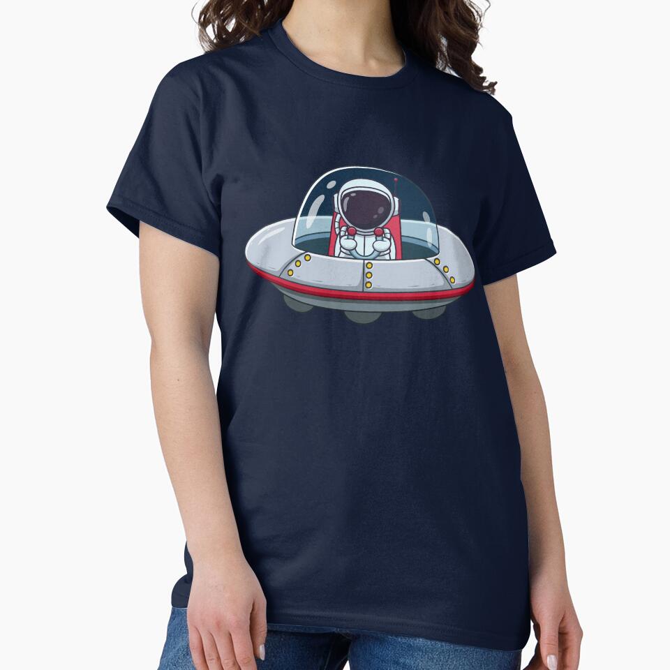 Cute Astronaut Riding Ufo Cartoon by Berryl09 T-Shirts, Hoodie, Sweatshirt | BlankRebels.com (Image 2)