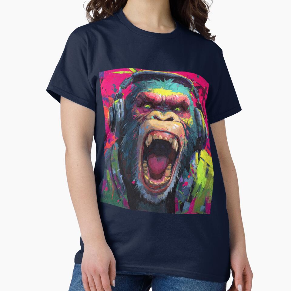 Dj Monkey Thinker Mad Baboon With Headphones Art by GrinGalore T-Shirts, Hoodie, Sweatshirt | BlankRebels.com (Image 2)