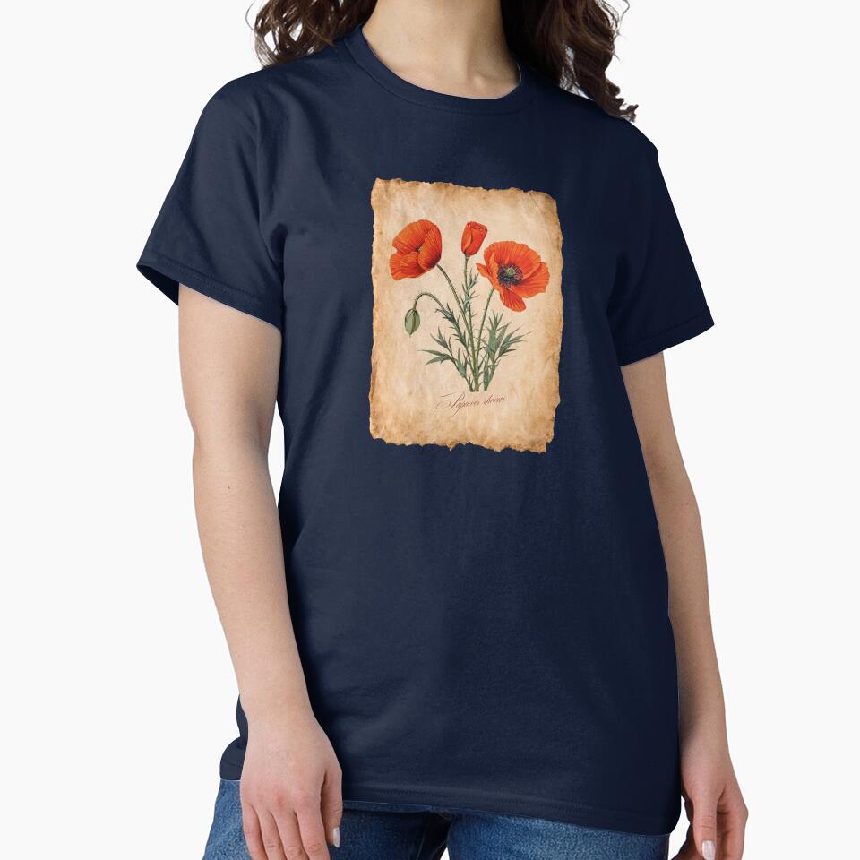 Papaver rhoeas | Botanical Illustration with Script on Vintage Parchment by ChristinePartlow T-Shirts, Hoodie,... (Image 2)