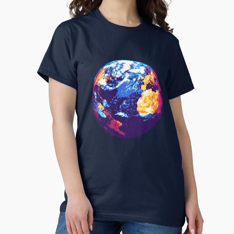 Pixelated Earth (Blue) by Planetation T-Shirts, Hoodie, Sweatshirt | BlankRebels.com (Image 2)