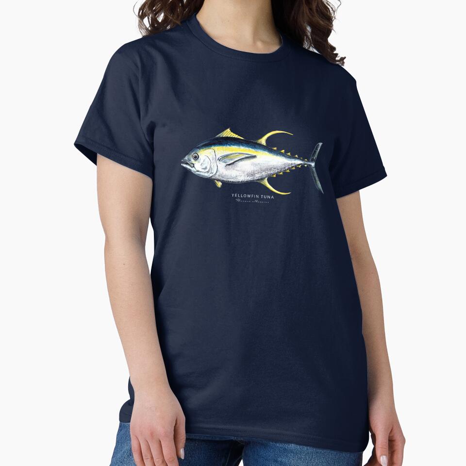 Yellowfin Tuna -  Detailed Watercolor Fish Illustration + Repeat Pattern by Melissa  MacMichael T-Shirts,... (Image 2)