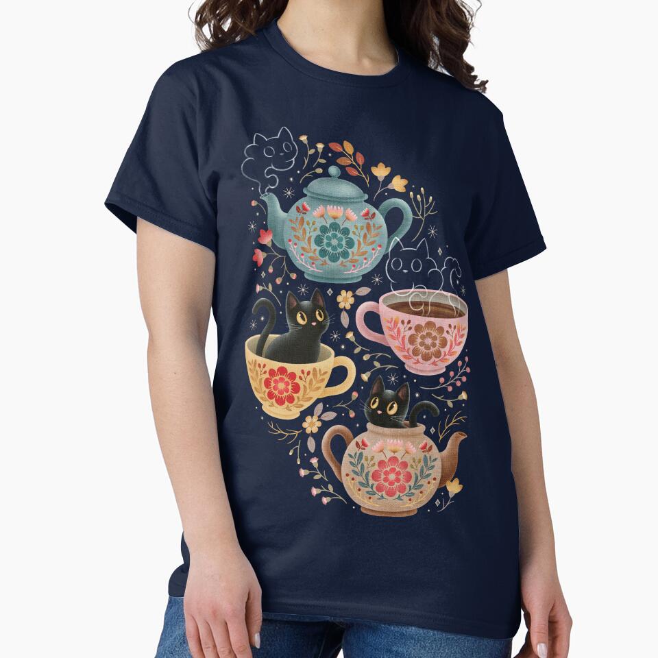 Teatime with Felines in Folk Flora by Perrin Le Feuvre T-Shirts, Hoodie, Sweatshirt | BlankRebels.com (Image 2)