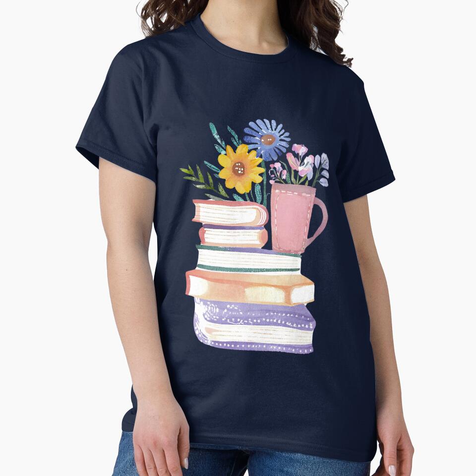 Books and Coffee and Wildflowers, Cute Watercolor by FarmOfCuties