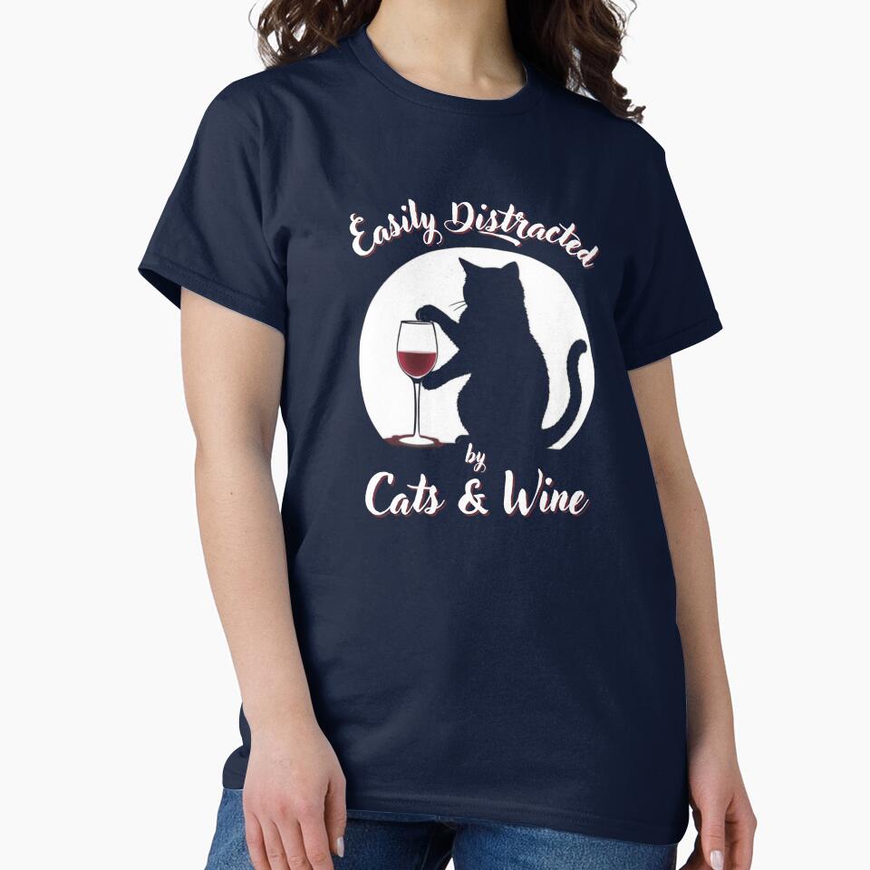 easily distracted by cats and wine design perfect for sassy wine drinkers, introverts, and feline fans by... (Image 2)