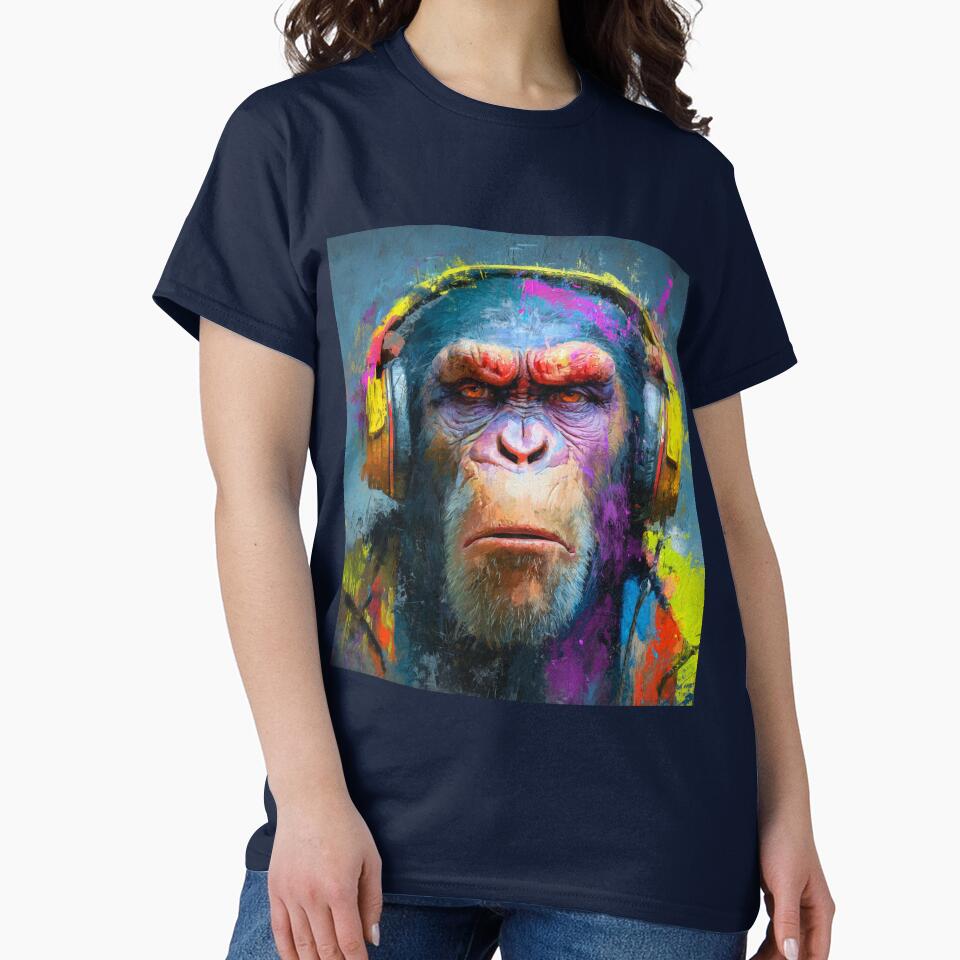Stylish Dj Monkey Ape With Headphones Vivid Art by GrinGalore T-Shirts, Hoodie, Sweatshirt | BlankRebels.com (Image 2)