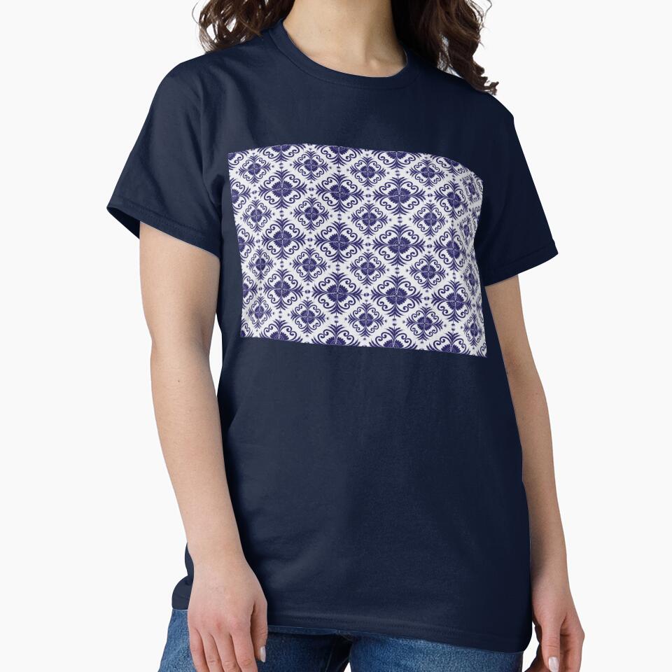 A deep navy blue Demark floral seamless pattern by Line-Aura T-Shirts, Hoodie, Sweatshirt | BlankRebels.com (Image 2)