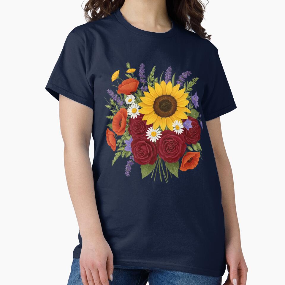 sunflower retro rose design classic tshirt by anandsiva2703