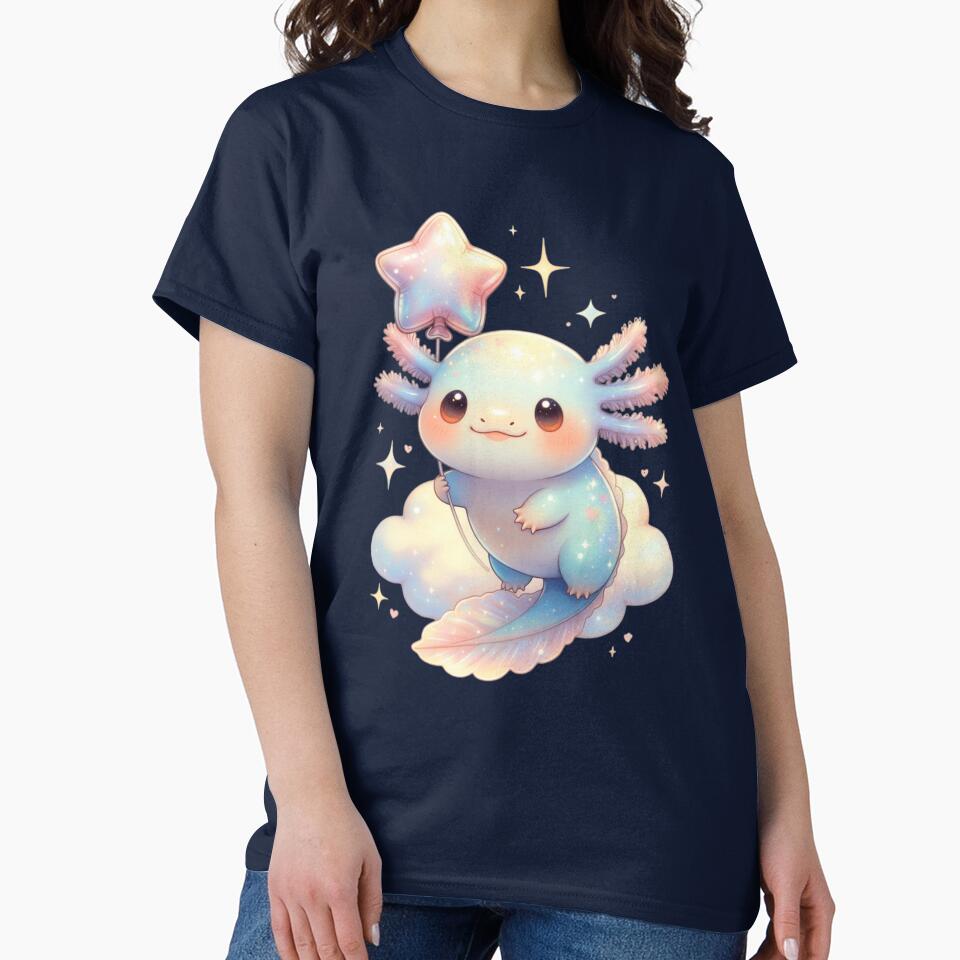 Adorable Axolotl Star Balloon Illustration Pastel Kids Axolotl Art by GrumpySableye T-Shirts, Hoodie, Sweatshirt (Image 2)