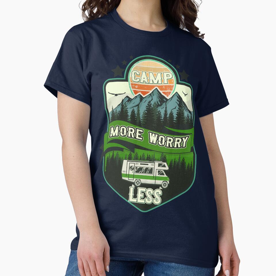 Camp more worry less, RV Camping Club vintage funny , retro landscape RV camping by HomeCoquette T-Shirts,... (Image 2)