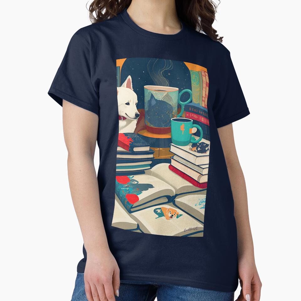 Books and coffee and dogs By CallisC Arts by CallisC-Arts T-Shirts, Hoodie, Sweatshirt | BlankRebels.com (Image 2)