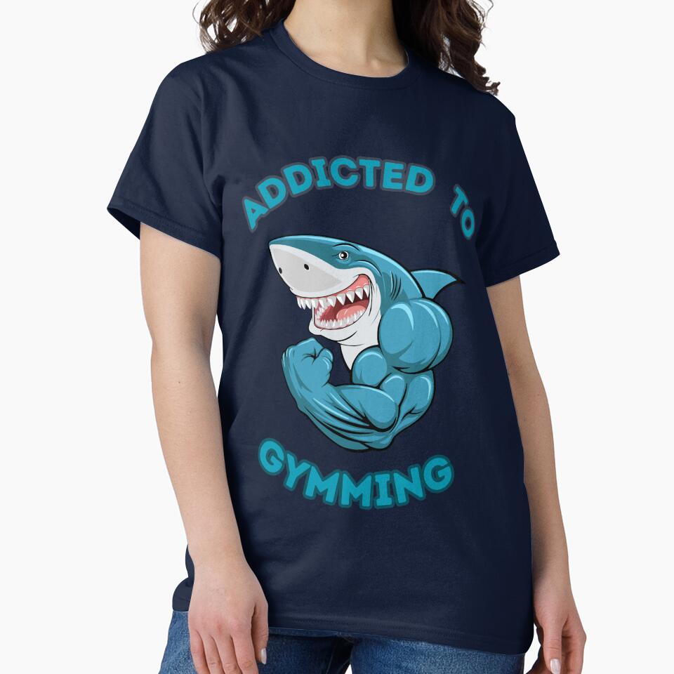 Addicted to Gymming- Classic Gift  of Gym essentials for Gymn Lovers on blue bg by mndesignworx T-Shirts,... (Image 2)
