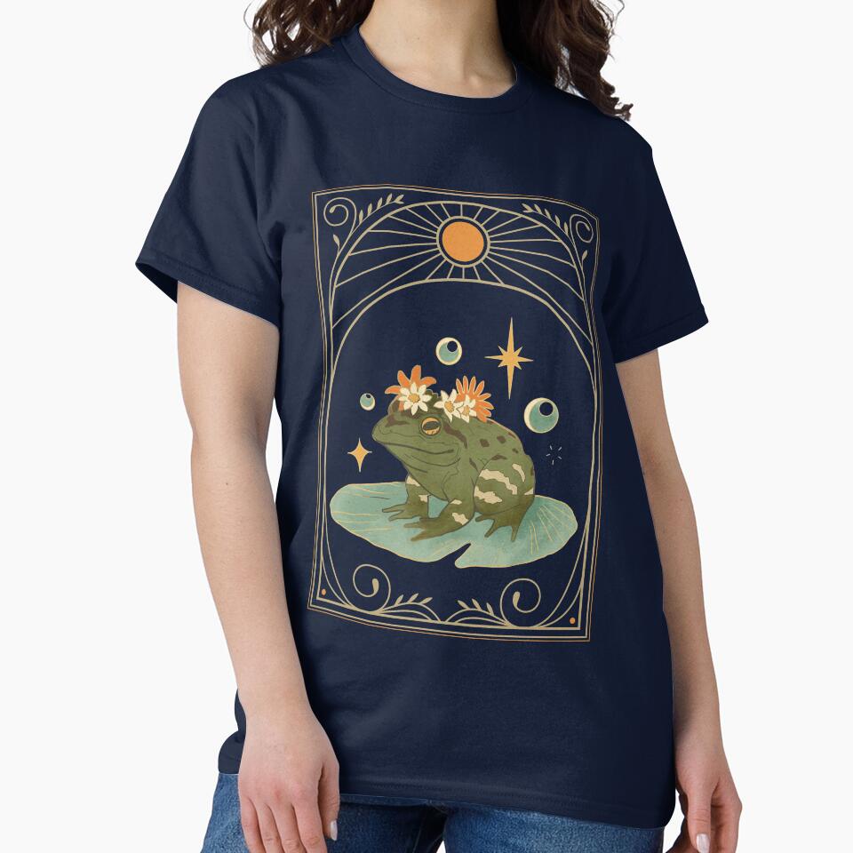Cottagecore Aesthetic Frog Prince in Floral crown on a Lotus Leaf. by Festive Bug T-Shirts, Hoodie, Sweatshirt (Image 2)