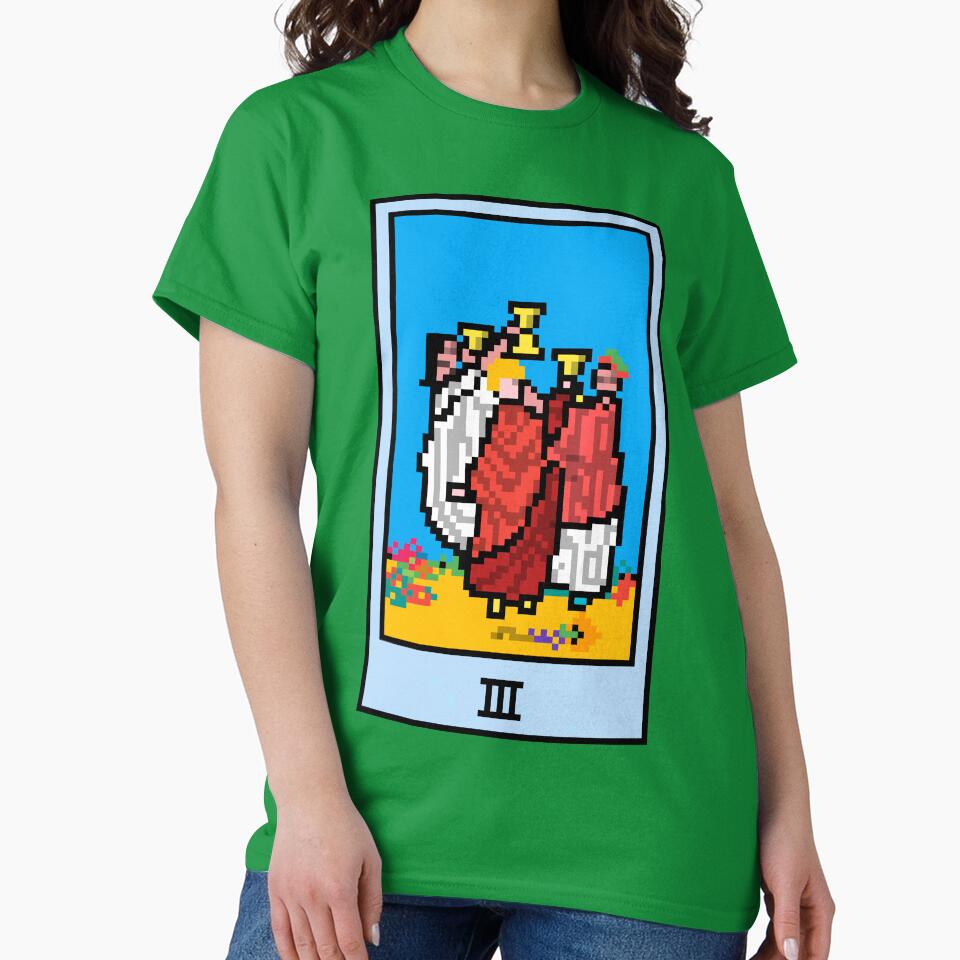 Wait, is this pixel art tarot? Green - Minor Arcana 'Three of Cups' (Design for T-shirt, stickers and other accessories) by Pixel Waite