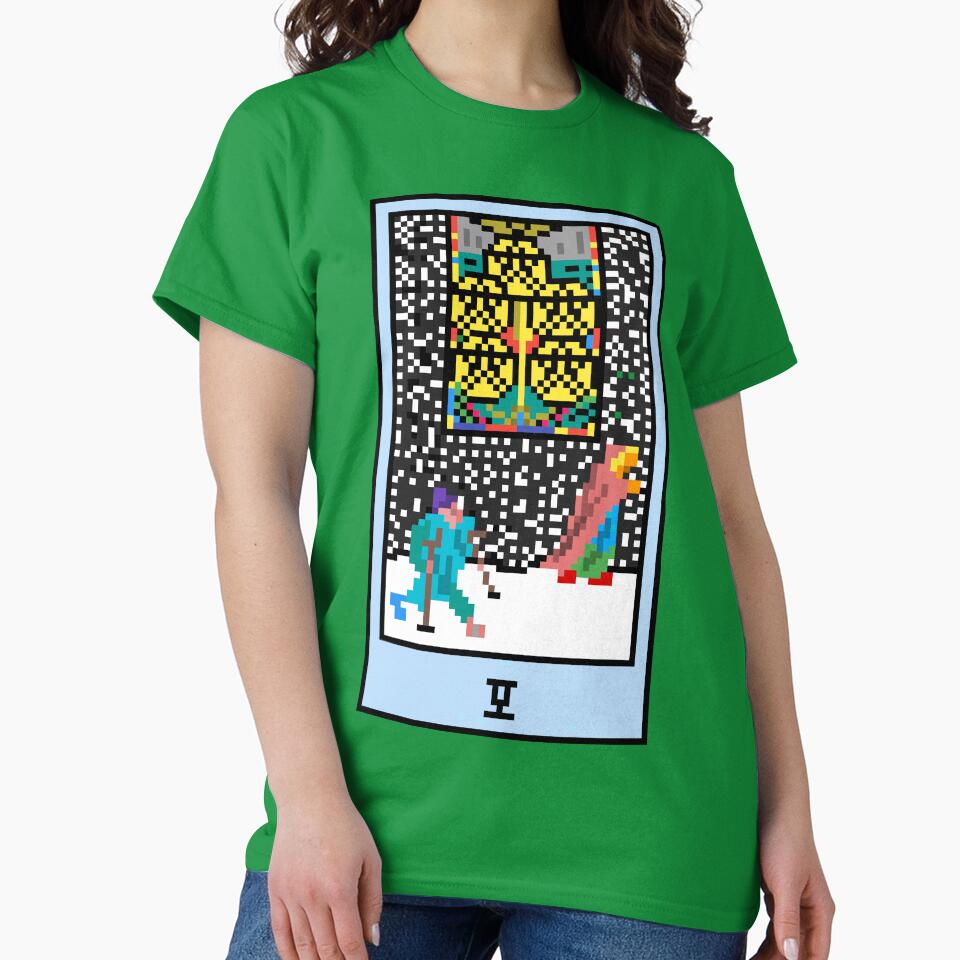 Wait, is this pixel art tarot? Green - Minor Arcana 'Five of Pentacles' (Design for T-shirt, stickers and other... (Image 2)