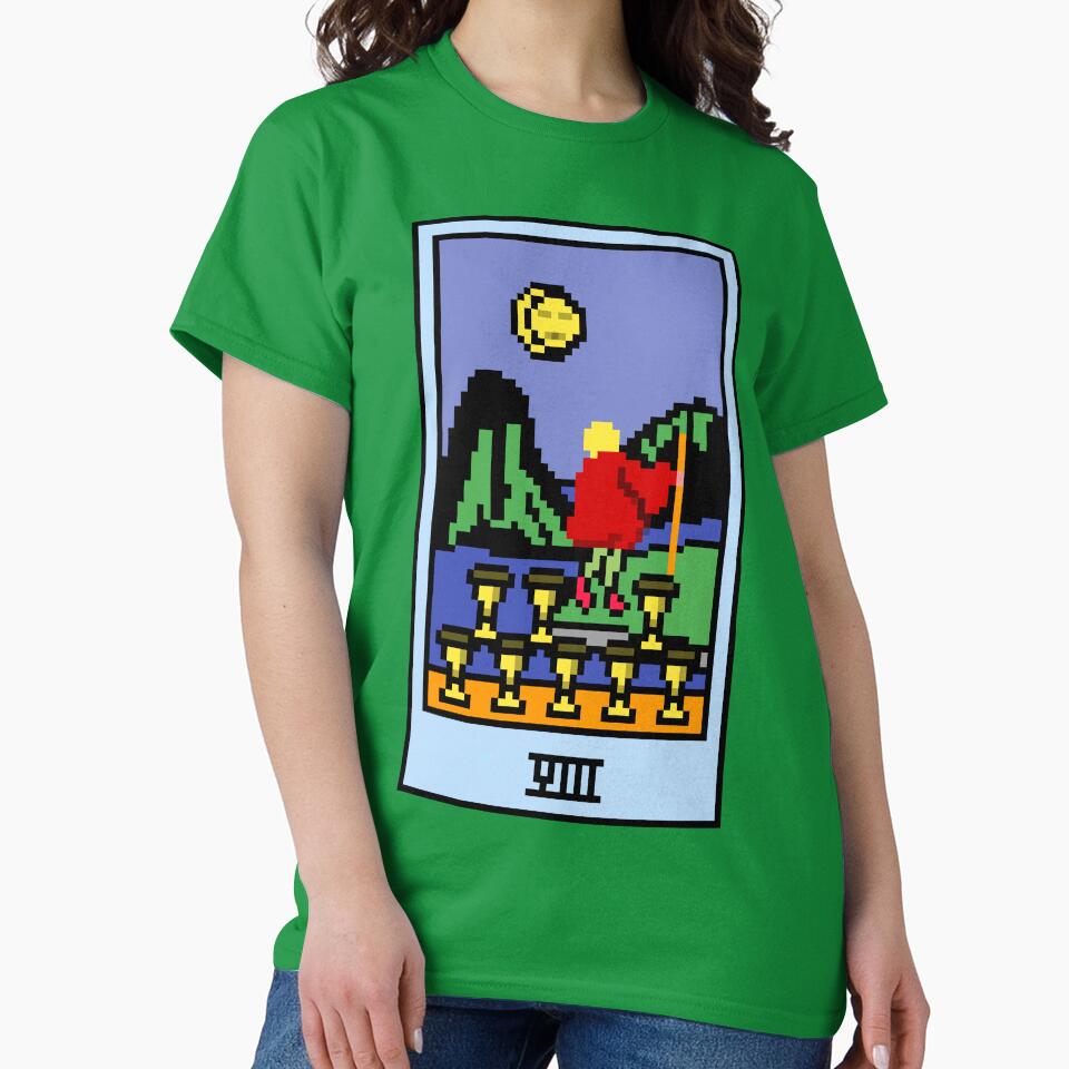 Wait, is this pixel art tarot? Green - Minor Arcana 'Eight of Cups' (Design for T-shirt, stickers and other... (Image 2)
