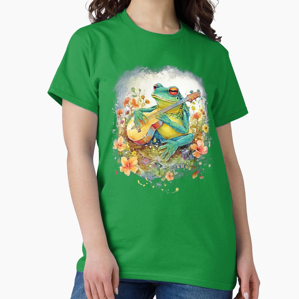 Cottagecore Aesthetic Frog Playing Guitar Banjo Graphic by sanadkarmakar T-Shirts, Hoodie, Sweatshirt (Image 2)
