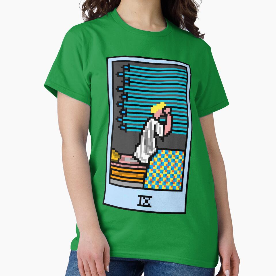 Wait, is this pixel art tarot? Green - Minor Arcana 'Nine  of Swords' (Design for T-shirt, stickers and other... (Image 2)
