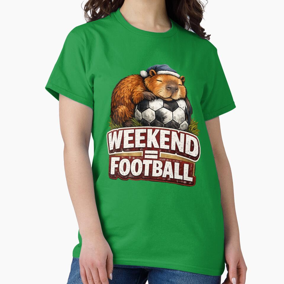 Weekend Football Sleeping Capybara Soccer Fan Funny Sports T-Shirt by BlackShopps