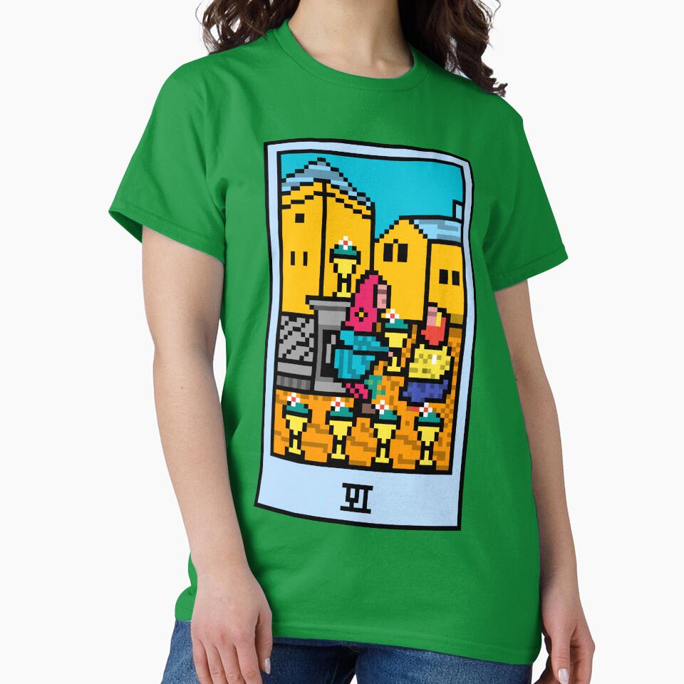 Wait, is this pixel art tarot? Green - Minor Arcana 'Six of Cups' (Design for T-shirt, stickers and other... (Image 2)