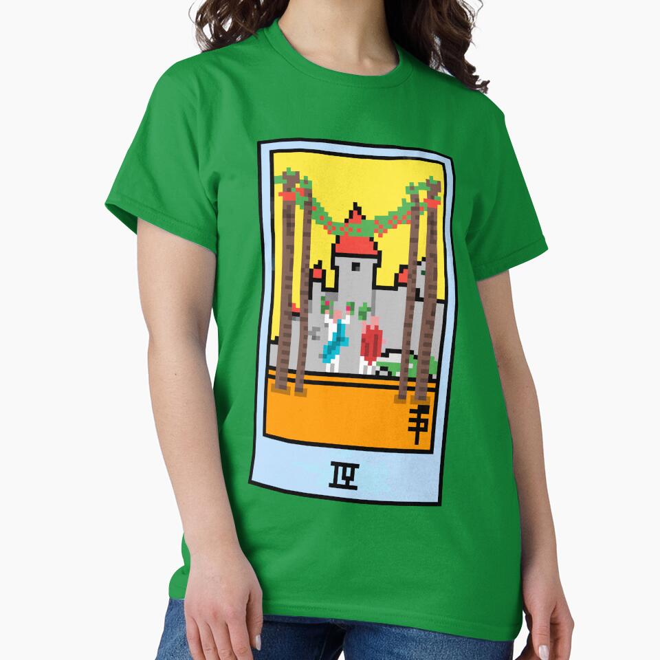 Wait, is this pixel art tarot? Green - Minor Arcana 'Four of Wands' (Design for T-shirt, stickers and other... (Image 2)