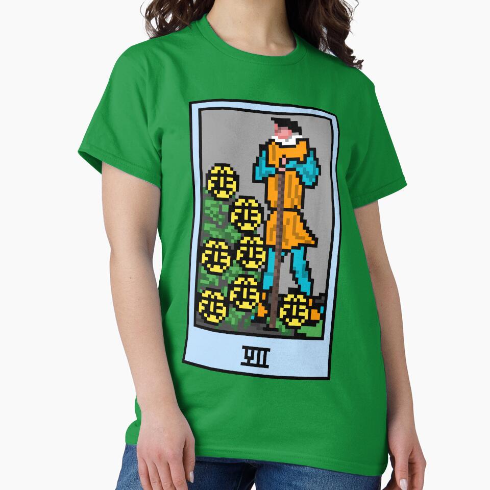 Wait, is this pixel art tarot? Green - Minor Arcana 'Seven of Pentacles' (Design for T-shirt, stickers and... (Image 2)