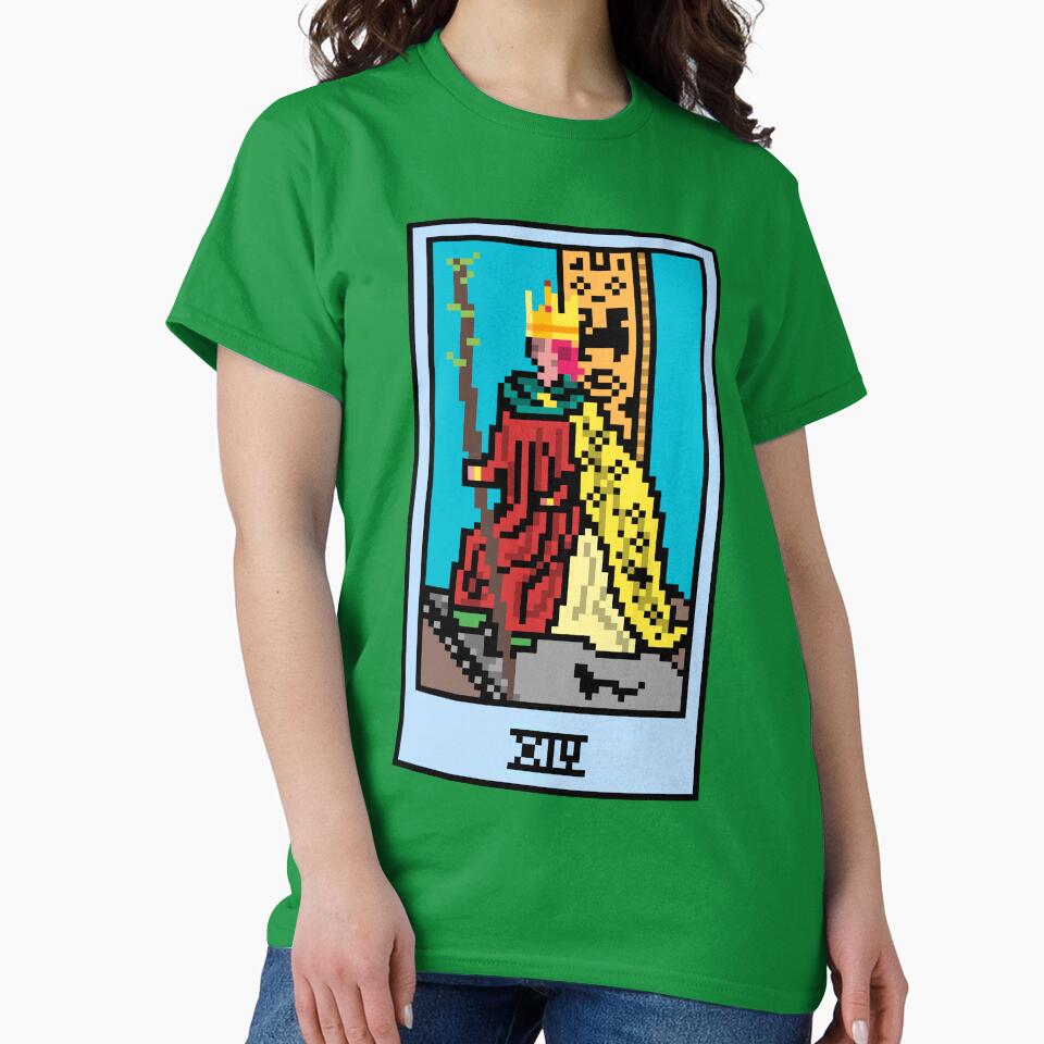 Wait, is this pixel art tarot? Green - Minor Arcana 'King of Wands' (Design for T-shirt, stickers and other... (Image 2)
