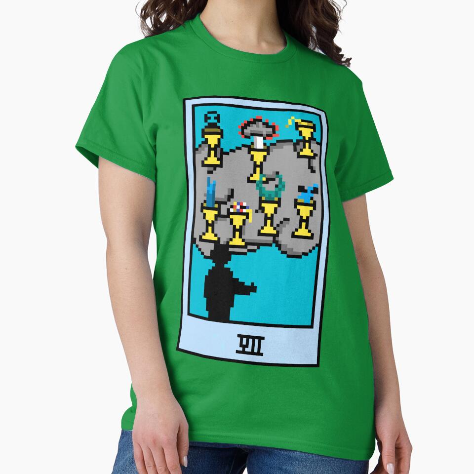 Wait, is this pixel art tarot? Green - Minor Arcana 'Seven  of Cups' (Design for T-shirt, stickers and other... (Image 2)