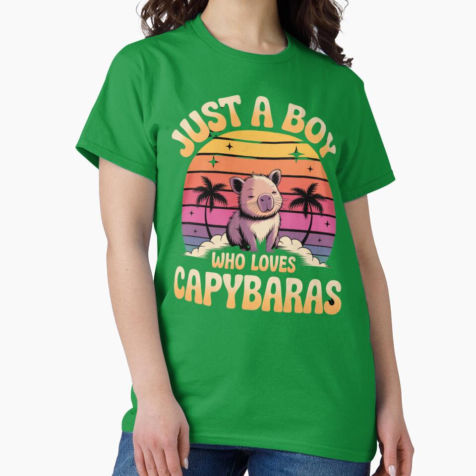 Just Boy Who Loves Capybaras Retro Vintage Sunset Funny Capybara Lover T-Shirts, Hoodie, Sweatshirt