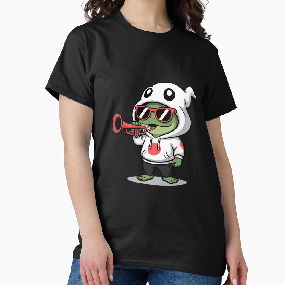 Cute Chibi Frog Halloween – Ghost Hoodie Hip-Hop Music Cartoon by ColorSplash123 T-Shirts, Sweatshirt (Image 2)
