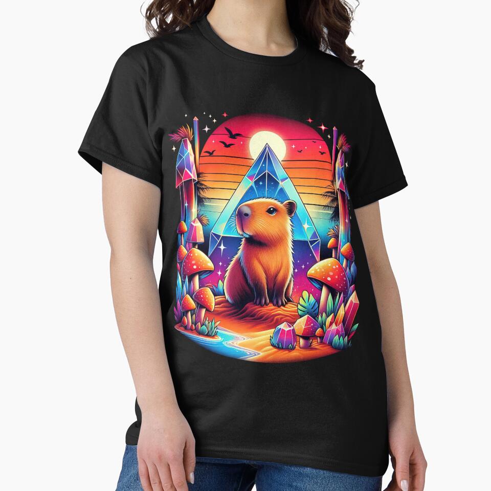 Capybara Tropical Crystals Mushrooms Retro 80s by OVERALLBUGZY T-Shirts, Hoodie, Sweatshirt | BlankRebels.com (Image 2)