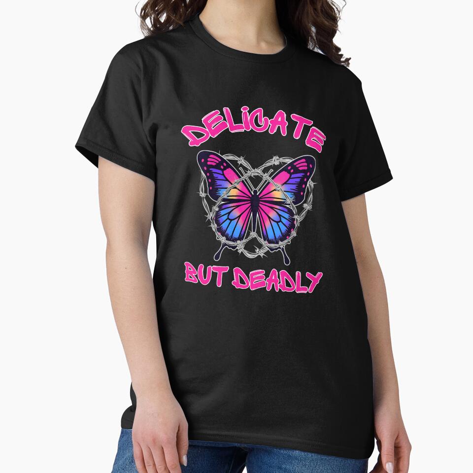 Delicate But Deadly Butterfly Shirt | Edgy Feminine Y2K Streetwear Tee by HeyVibeCo Hoodie, Sweatshirt (Image 2)