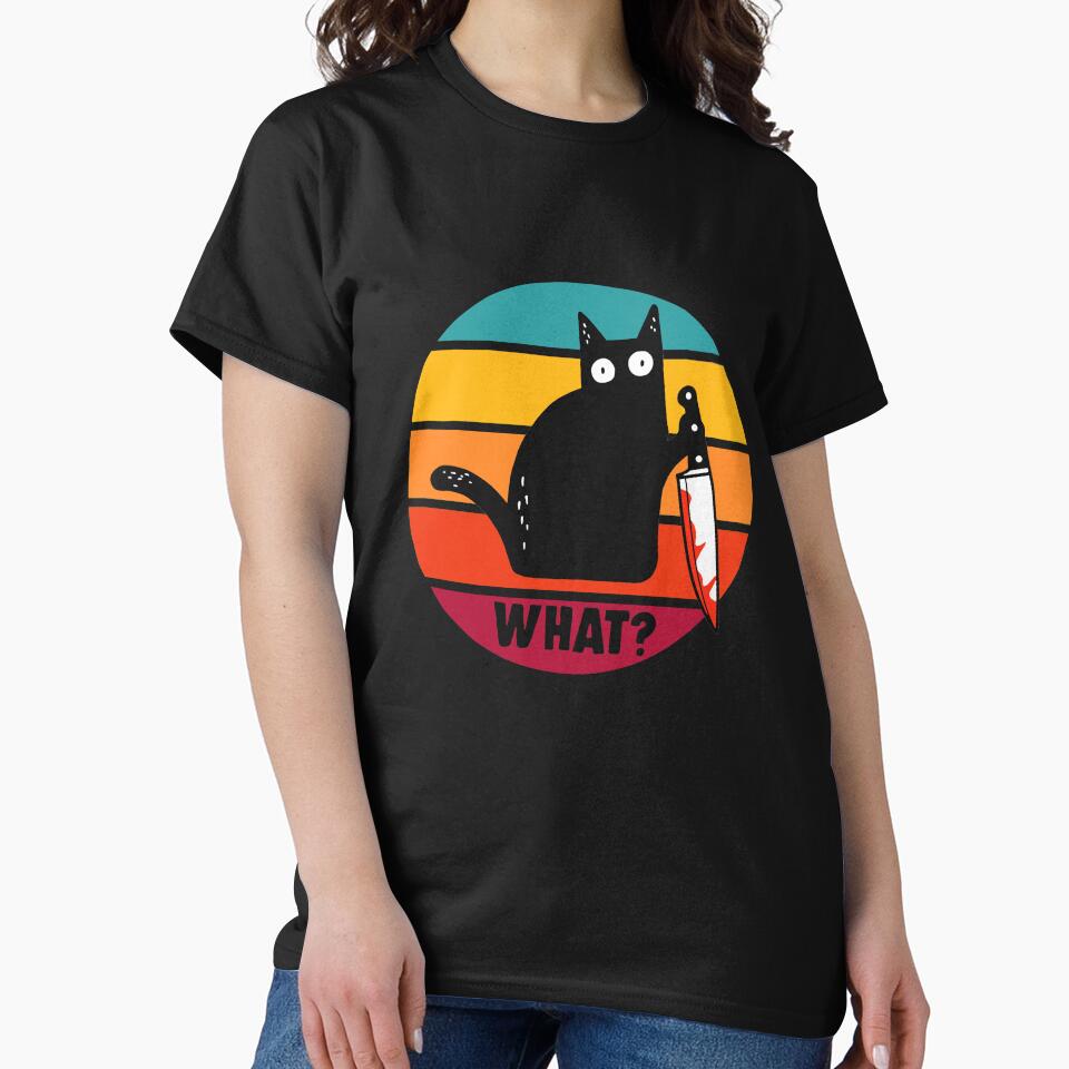 Cat What? Funny Murderous Black Cat With Knife by enjoytheshirt