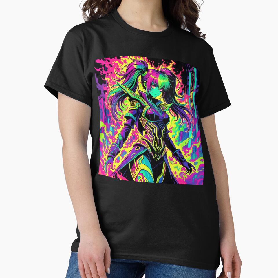 Cyber Flame: Neon Anime Warrior T-Shirts, Hoodie, Sweatshirt