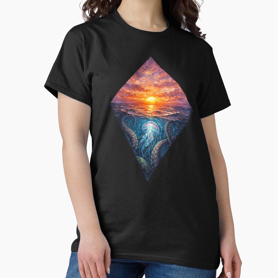 Jellyfish Sunset Design Kraken by Planetporridge T-Shirts, Hoodie, Sweatshirt | BlankRebels.com (Image 2)