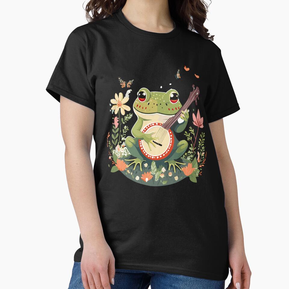 Cute Cottagecore Aesthetic Frog Playing Banjo Vintage Graphic by Dapper-Art T-Shirts, Hoodie, Sweatshirt (Image 2)