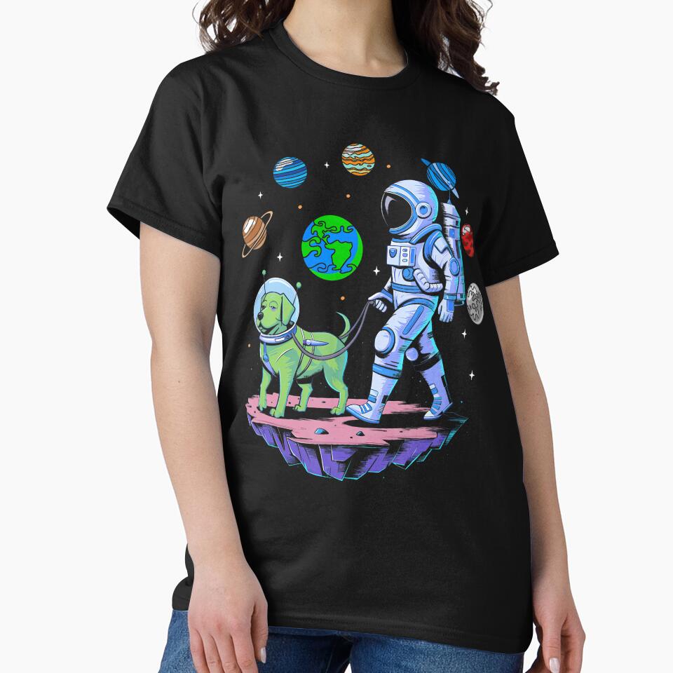 Astronaut Walking Alien Dog In Space With Planets Art by TommieJune T-Shirts, Hoodie, Sweatshirt | BlankRebels.com (Image 2)