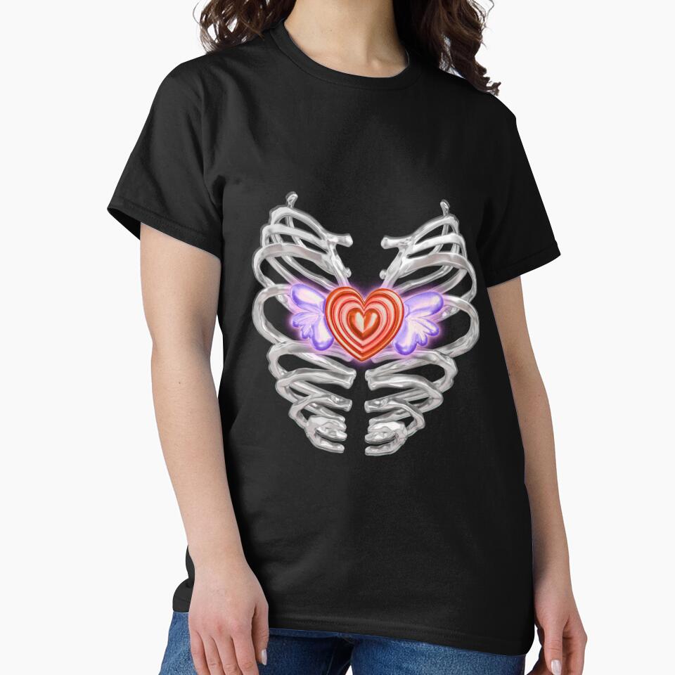 Y2K Kawaii 3D Chrome Ribcage with Heart Wings by Spooks Looks T-Shirts, Hoodie, Sweatshirt | BlankRebels.com (Image 2)