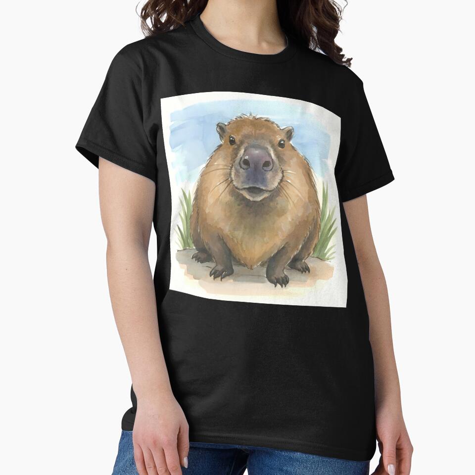 Watercolor Capybara Front Portrait Pastel Artwork T-Shirts, Hoodie, Sweatshirt