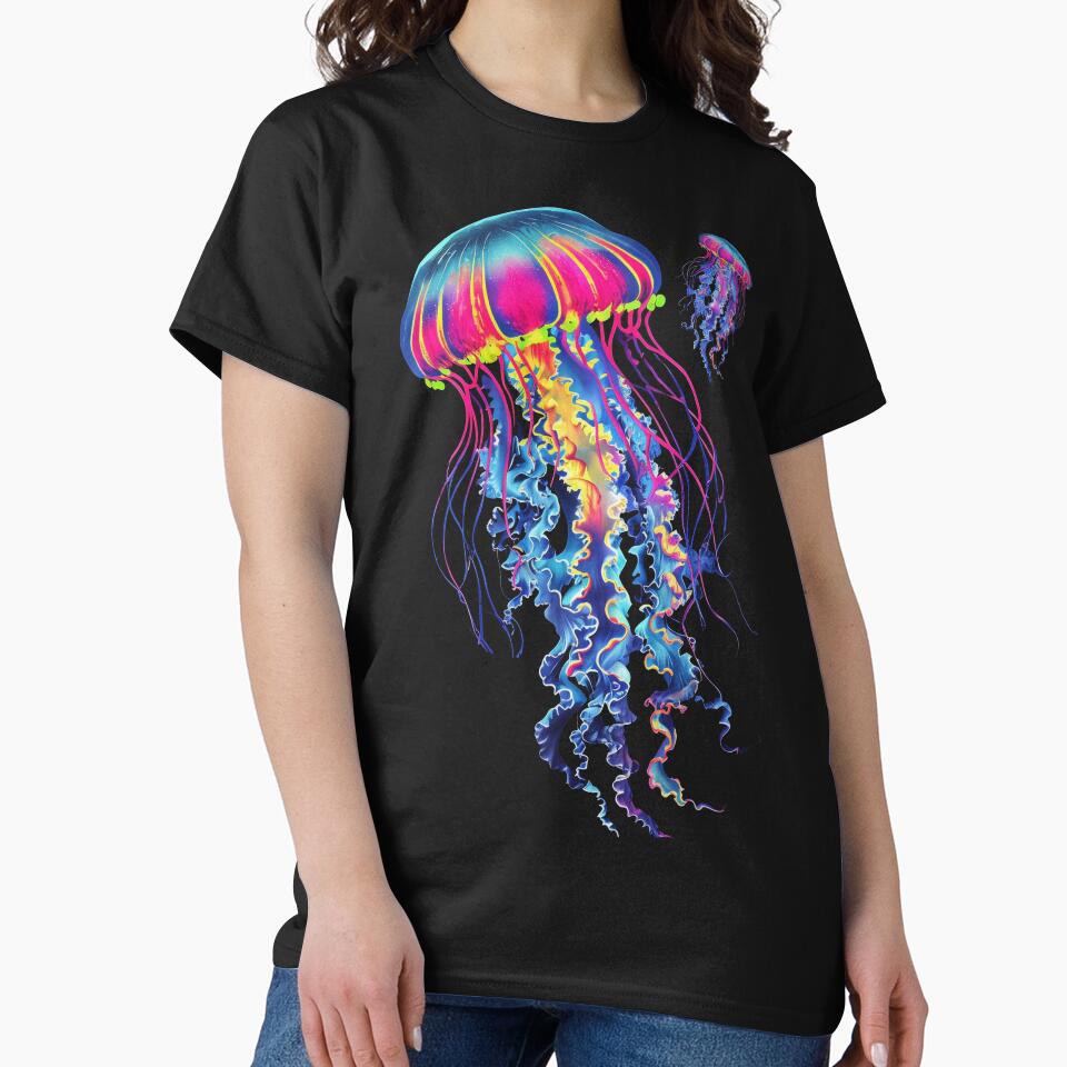 Colorful Psychedelic Neon Jellyfish by Topmaxdesign T-Shirts, Hoodie, Sweatshirt | BlankRebels.com (Image 2)